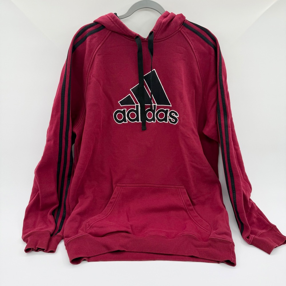 Adidas Mens Burgundy Red 3-Stripe Pullover Hoodie Sweatshirt XL 089932